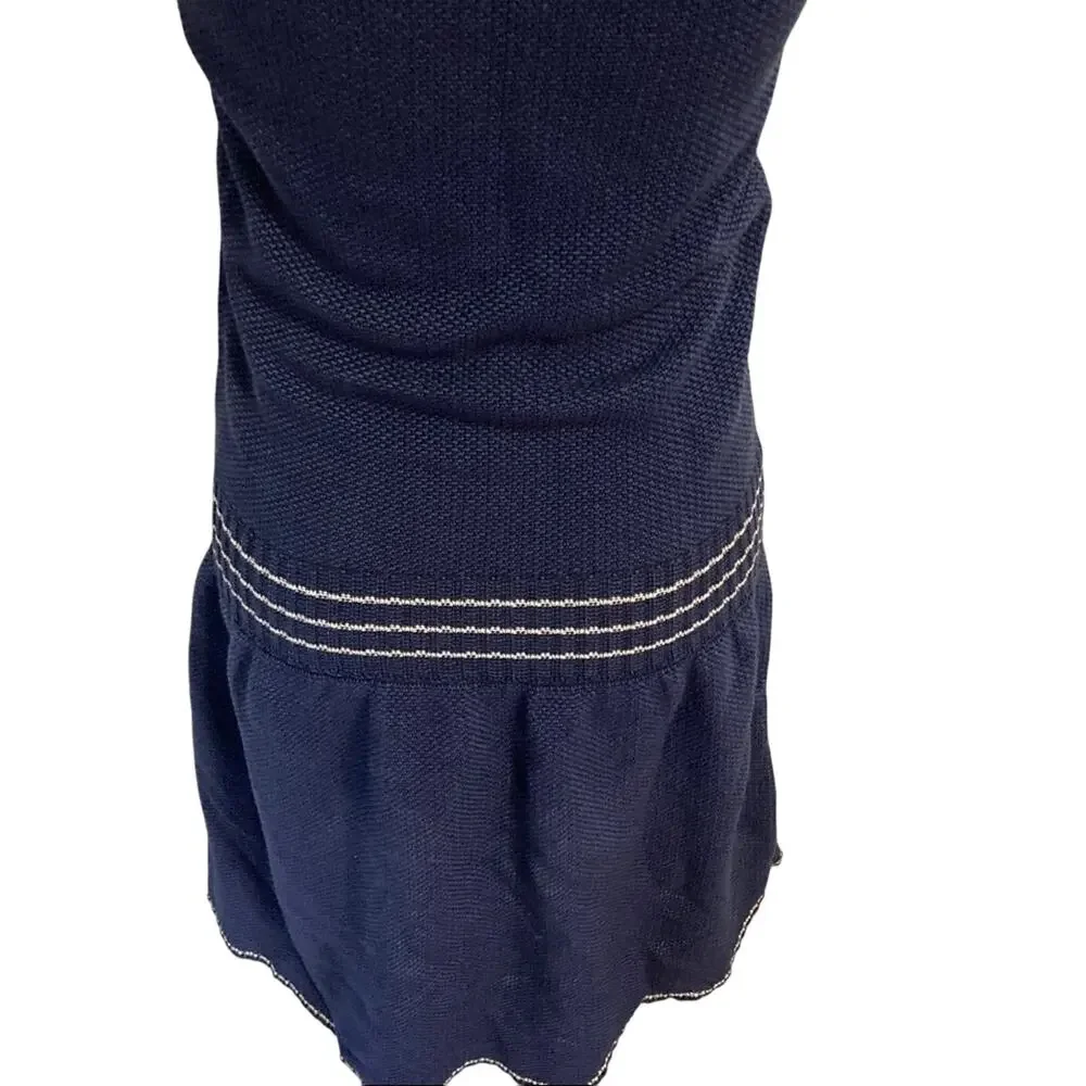 CHANEL Navy Blue Knit Yachting Dress FR 34 US 2 Cord Embellished Drop Waist CC